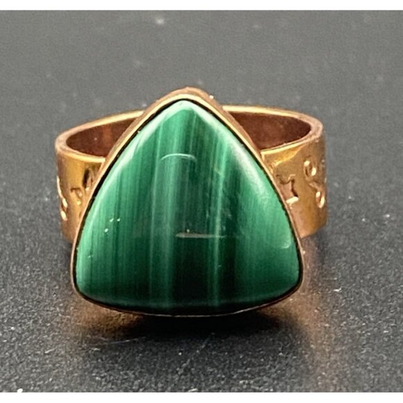 Signed Jay King DTR Copper Ring Size 7.75 Triangular Natural Malachite Cabochon - Picture 5 of 12